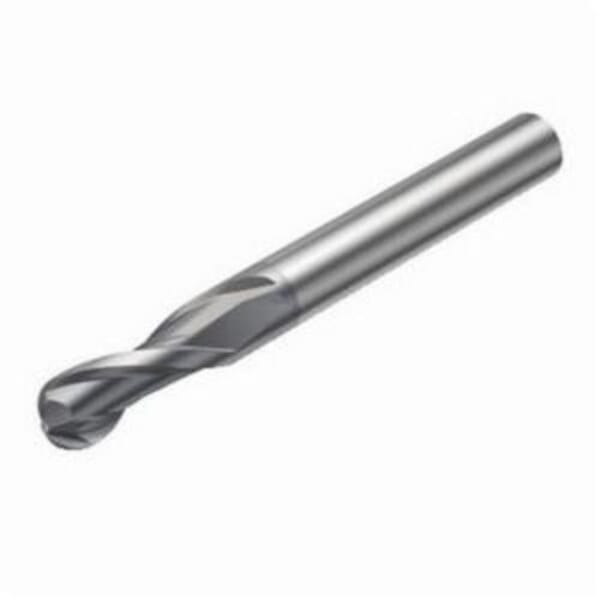 Sandvik Coromant 5739660 CoroMill Plura Ball Nose End Mill, 0.187 in Dia Cutter, 3/8 in Length of Cut, 2 Flutes, 1/4 in Dia Shank, 3 in OAL, PVD Coated