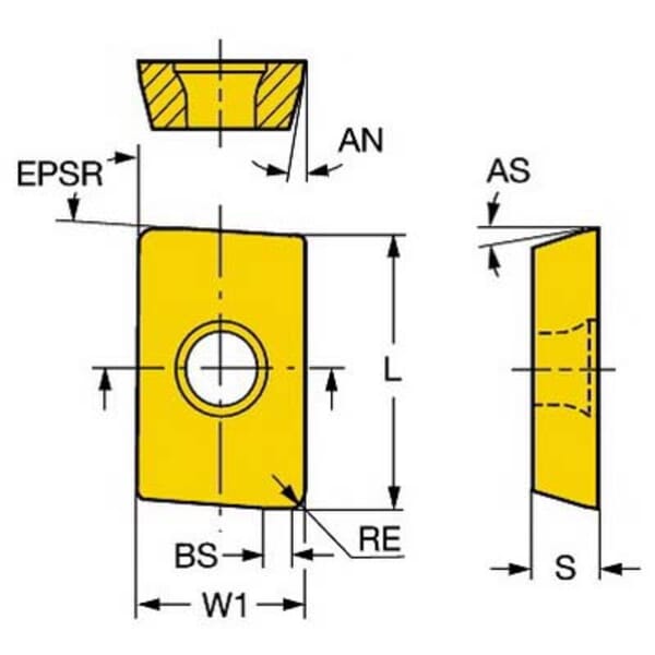 Sandvik Coromant 5742778 U-Max Milling Insert, ANSI Code: R215.44-15T316M-WL 4030, R215.44 Insert, 15T316 Insert, Carbide, Manufacturers Grade: 4030, Rectangle Shape, Material Grade: K, N, P