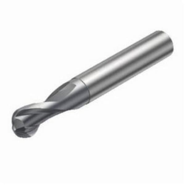 Sandvik Coromant 5743371 CoroMill Plura Ball Nose End Mill, 0.039 in Dia Cutter, 0.039 in Length of Cut, 2 Flutes, 0.236 in Dia Shank, 2.244 in OAL, PVD Coated