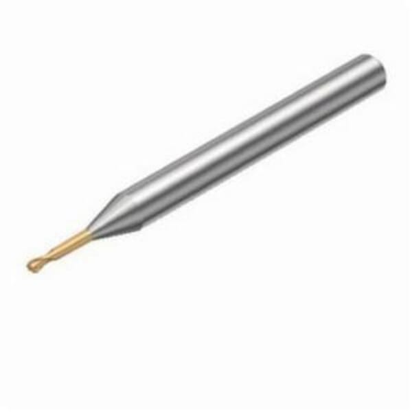 Sandvik Coromant 5963261 CoroMill Plura Ball Nose End Mill, 0.011 in Dia Cutter, 0.009 in Length of Cut, 2 Flutes, 0.157 in Dia Shank, 1.771 in OAL, PVD Coated