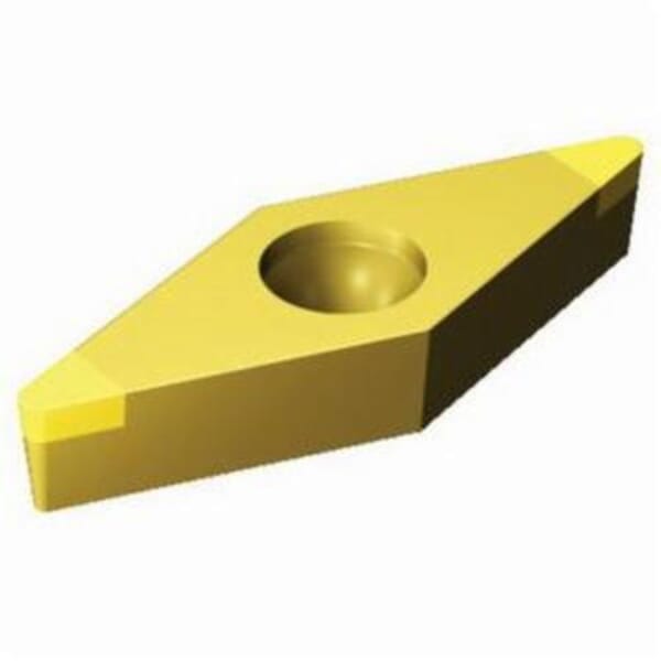 Sandvik Coromant 5965435 CoroTurn 107 1-Sided Turning Insert, ANSI Code: VBGW331T0320F 7525, VBGW Insert, Material Grade: H, K, 331 Insert, Rhombic Shape, 16 Seat, Positive Rake, Neutral Cutting, For Use On Cast Iron and Hardened Materials, Carbide