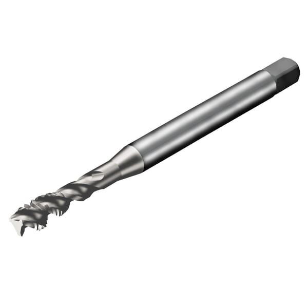 Sandvik Coromant 6966752 CoroTap 300 Spiral Flute Tap, Right Hand Cutting, #4-48 Thread, Semi-Bottoming Chamfer, Right Hand Flute Direction, 3 Flutes, Uncoated, HSS-PM