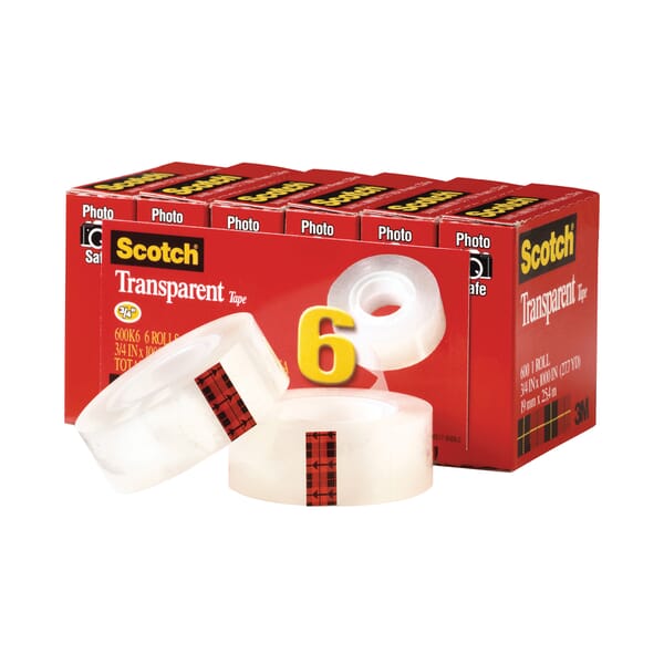 Scotch 7010303566 Tape, 1000 in Roll L x 3/4 in W, 2.3 mil THK, Acrylic Adhesive, UPVC Backing, Transparent