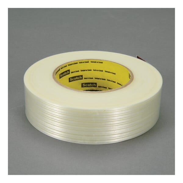 Scotch 7000124324 Reinforced Tape, 55 m L x 24 mm W, 6.8 mil THK, Glass Yarn Filament, Synthetic Rubber Adhesive, Polypropylene Backing
