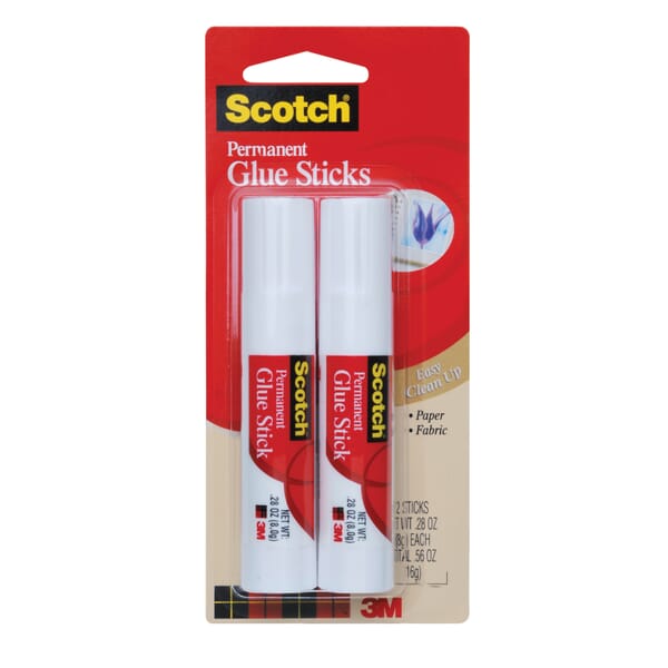 Scotch 7010341387 Permanent Glue Stick, 0.25 oz Container, Paste Form, White, Specific Gravity: 0.95 to 1