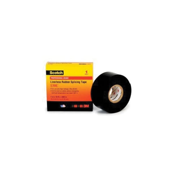Scotch 7000006091 130C High Voltage Insulated Linerless Splicing Tape, 30 ft L 2 in W, 30 mil THK, Self-Fusing Ethylene Propylene Rubber Backing, Black
