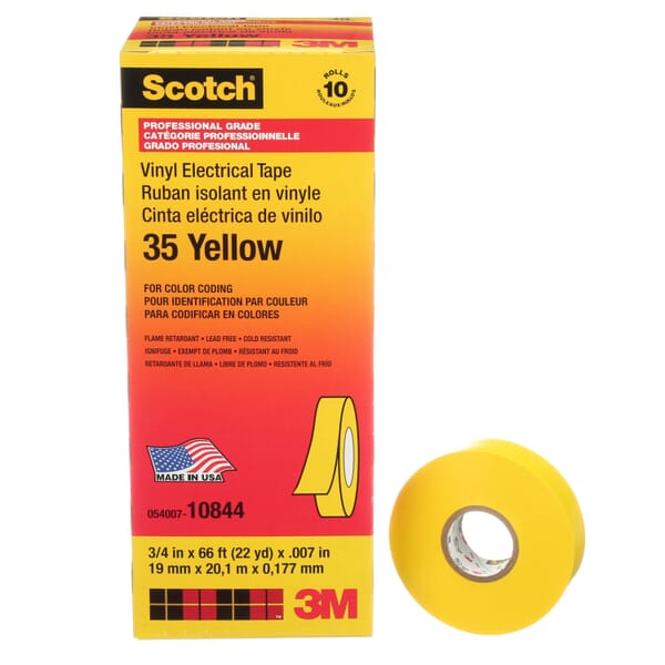 Scotch 7000006096 Electrical Maintenance Tape, 22 yd L 0.75 in W, 7 mil THK, Vinyl, Rubber Adhesive, PVC Backing, Yellow