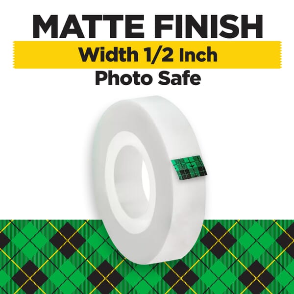 Scotch 7010315998 810 Office Tape, 1296 in L 0.5 in W, 2.2 mil THK, Synthetic Acrylic Adhesive, Matte Acetate Backing, Transparent