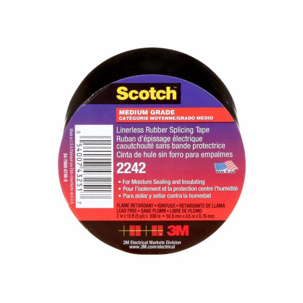 Scotch 7000132759 2242 Electrical Tape, 5 yd L 2 in W, 3 mil THK, Rubber Resin Adhesive, Black
