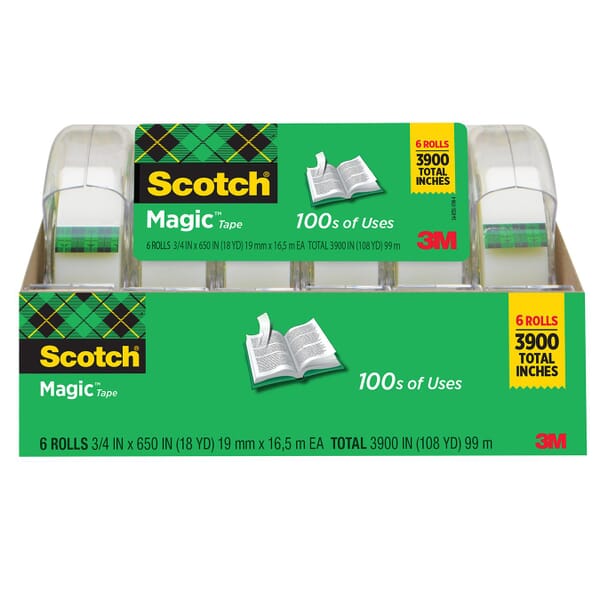 Scotch 7010296204 6122 Office Tape, 65 in L 0.75 in W, 2.2 mil THK, Synthetic Acrylic Adhesive, Matte Acetate Backing, Transparent
