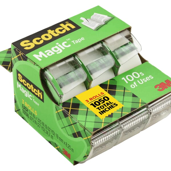 Scotch 7010332317 3105 Office Tape, 3 in L 0.75 in W, 2.2 mil THK, Synthetic Acrylic Adhesive, Matte Acetate Backing, Transparent
