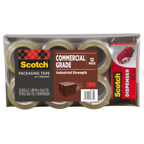 Scotch 7010369599 3750-12-DP3 Commercial Grade Tape, 55 yd L 1.88 in W, 3 mil THK, Polypropylene Backing