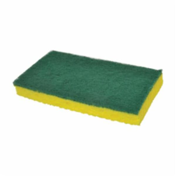 Scotch-Brite 7010028899 Medium Duty Sponge, Green/Yellow, 6.1 in L x 3.6 in W x 0.7 in THK, Cellulose/Fiber/Mineral/Resin