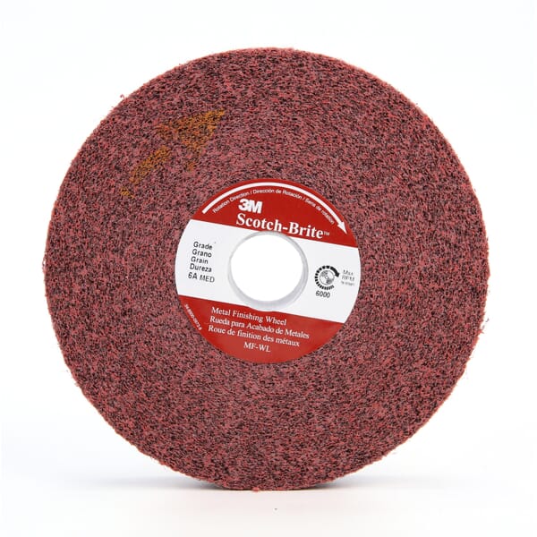 Scotch-Brite 7010365658 Metal Finishing Wheel, 6 in Dia Wheel, 1 in Center Hole, 1 in W Face, Medium Grade, Aluminum Oxide Abrasive