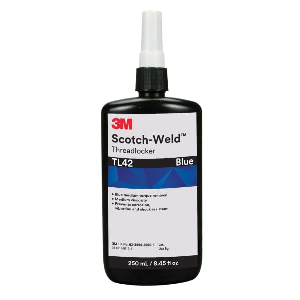Scotch-Weld 7100039192 Anaerobic Low Strength Threadlocker, 250 mL Container Bottle Container, Thixotropic Liquid Form, Blue