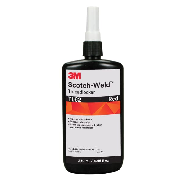 Scotch-Weld 7100039195 Anaerobic High Strength Threadlocker, 250 mL Container Bottle Container, Thixotropic Liquid Form, Red