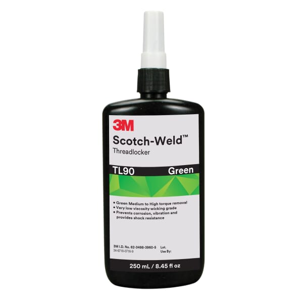 Scotch-Weld 7100039235 Anaerobic Medium Strength Threadlocker, 250 mL Container Bottle Container, Liquid Form, Green