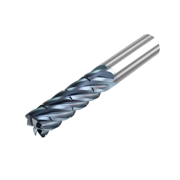 Seco Niagara Cutter 10008420 Elite S Series SCS638R Standard Length Advanced Roughing Corner Radius End Mill With Chip Splitter, 3/4 in Dia Cutter, 0.03 in Corner Radius, 2-1/2 in Length of Cut, 6 Flutes, 3/4 in Dia Shank, 5 in OAL, HTA Coated