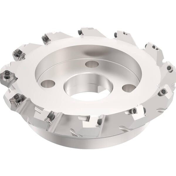 Seco 02486633 QuattroMill Single Sided Insert Indexable Face Mill, ANSI Code: R220.53-8160-15-10, 176 mm Dia Cutting, 90 mm Dia Shank, 63 mm OAL, 7.5 mm Max Depth of Cut, 40 mm Dia Arbor Hole, 45 deg Lead Angle