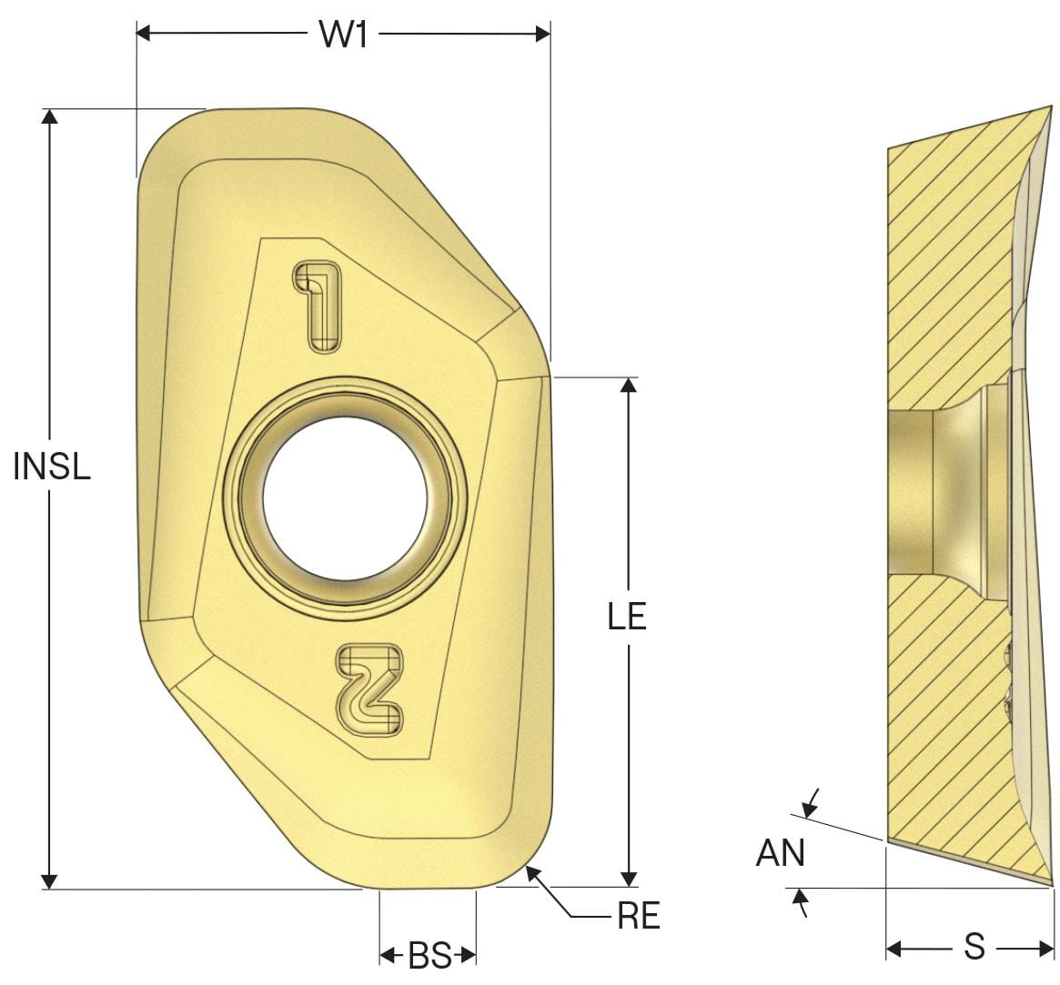 Impromptu Seco 03245377 2-Cutting Edge Milling Insert, ANSI Code