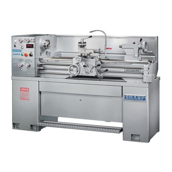 Sharp 1340VS Manual Vari-Speed Precision Lathe, 13 in Swing Over Bed, 8.31 in Swing Over Cross Slide, 40 in Distance Between Centers, 1-1/2 in Bore Spindle, 3 hp