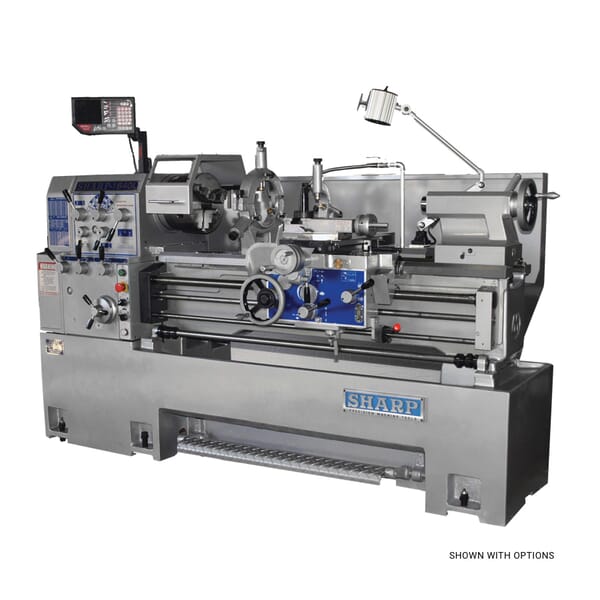 Sharp 1640L-K L Series Geared Head Manual Precision Lathe, 17 in Swing Over Bed, 8-3/4 in Swing Over Cross Slide, 40 in Distance Between Centers, 3.18 in Bore Spindle, 7.5 hp