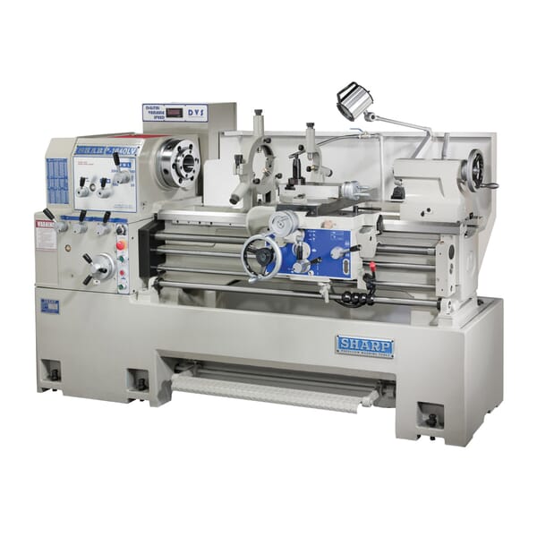 Sharp 1640LV-K LV Series Manual Vari-Speed Precision Lathe, 16 in Swing Over Bed, 8-3/4 in Swing Over Cross Slide, 40 in Distance Between Centers, 3.06 in Bore Spindle, 7.5 hp