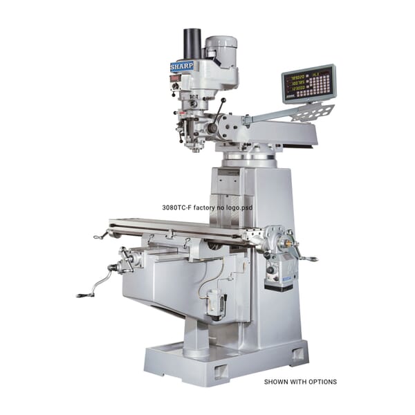 Sharp TMV-DVS Knee Type Manual Vertical Milling Machine With Digital Variable Speed Head, 3 hp, 220/440 V, 10 in L x 54 in W Table, 39 in Longitudinal Travel, NST #40 Spindle