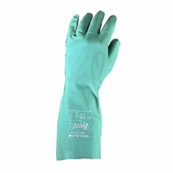 Showa Best Nitri-Slove 730 Chemical-Resistant Gloves, Nitrile, Green, Flocked Cotton Lining, 13 in L, Resists: Abrasion, Cut, Puncture and Snag, Unsupported Support, Gauntlet Cuff, 15 mil THK