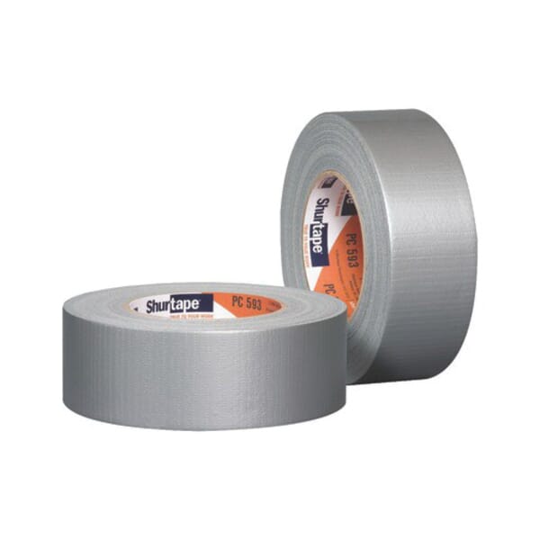 Shurtape 208479 PC 600S All Purpose Grade Co-Extruded Conformable Duct Tape, 55 m L x 48 mm W, 9 mil THK, Rubber Adhesive, Polyethylene Film with Cloth Carrier Backing, Silver
