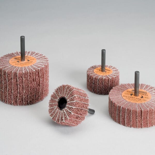 Standard Abrasives 7000122223 Buff and Blend Combi Wheel, 2 in Dia Wheel, 1 in W Face, 1/4 in Dia Shank, 180 Grit, Very Fine Grade, Aluminum Oxide Abrasive