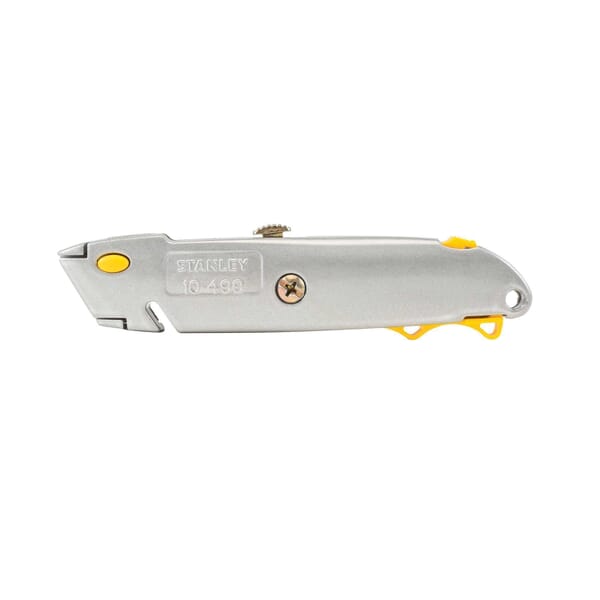 Stanley Quick-Change 10-499 Utility Knife, 3-Position/Retractable Blade, Push Button, Carbon Steel Blade, 3 Blades Included, 6-3/8 in OAL