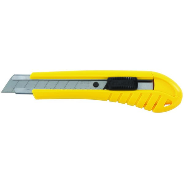 Stanley 10-280 Standard Utility Knife, 18 mm W Retractable Snap-Off Blade, Slide Open, Carbon Steel Blade, 2 Blades Included, 6-3/4 in OAL