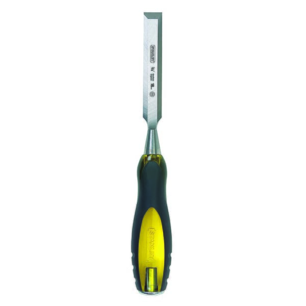 Stanley FatMax Thru-Tang 16-973 Bi-Material Short Blade Wood Chisel, 1/4 in Beveled High Carbon Chrome Alloy Steel Tip, 9 in OAL, 1/4 in W Blade, Acetate/Rubber Handle