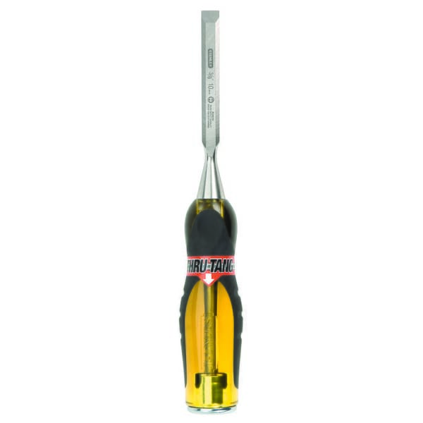 Stanley FatMax Thru-Tang 16-974 Bi-Material Short Blade Wood Chisel, 3/8 in Beveled High Carbon Chrome Alloy Steel Tip, 9 in OAL, 3/8 in W Blade