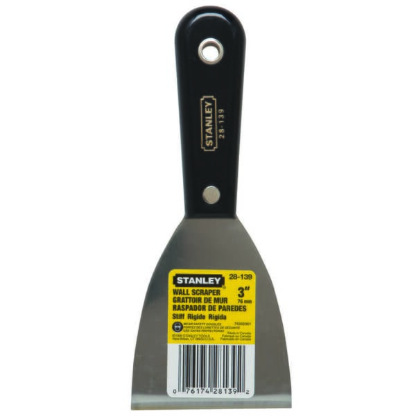 Stanley 28-139 Wall Scraper, Carbon Steel Full Tang/Stiff Bent Blade, 3-5/8 in L Blade, 3 in W Blade, Plastic/Nylon Handle