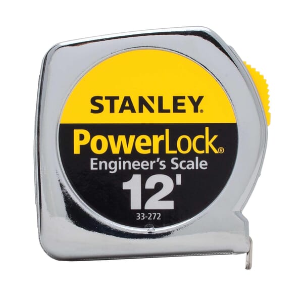 Stanley 33-272 Heavy Duty Decimal Scale Tape Rule With BladeArmor, 12 ft L x 1/2 in W Blade, Mylar Polyester Film Blade, Imperial Measuring System