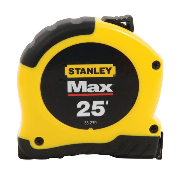 Stanley 33-279 Max Measuring Tape, 25 ft L x 1-1/8 in W Blade, Steel Blade, Imperial Measuring System, 1/16 in Graduation