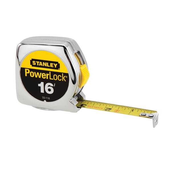 Stanley PowerLock 33-116 Tape Rule With Belt Clip, 16 ft L x 3/4 in W Blade, Steel Blade, 1/16ths Graduation