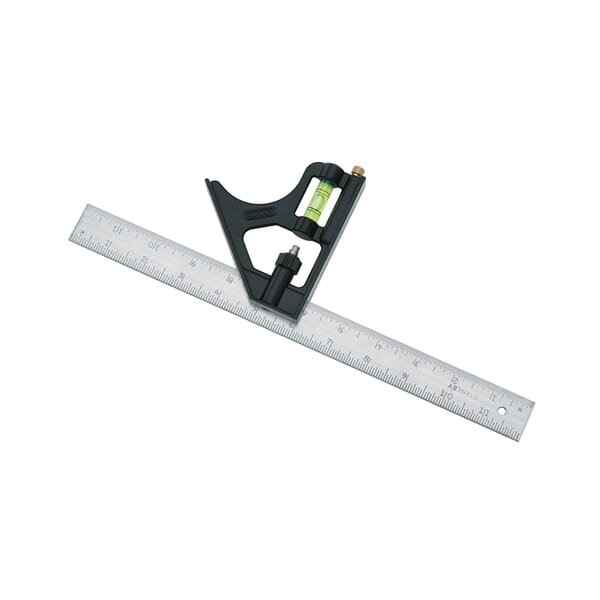 Stanley 46-222 Combination Square, 12 in L, 1/8 in, 1/16 in, 1/32 in Graduation, 45/90 deg, Die Cast Metal