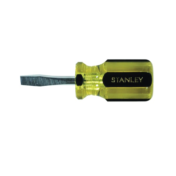 Stanley 100 PLUS 66-161 Stubby Standard Screwdriver, 1/4 in Keystone/Slotted Point, Alloy Steel Shank, 3-1/2 in OAL, Acetate Handle, Polished Chrome