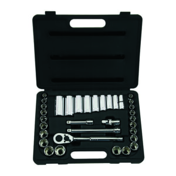 Stanley Max-Drive 85-405 Mixed Socket Set, 3/8 in Drive, Pear Head, 34 Pieces, Steel, Polished Chrome