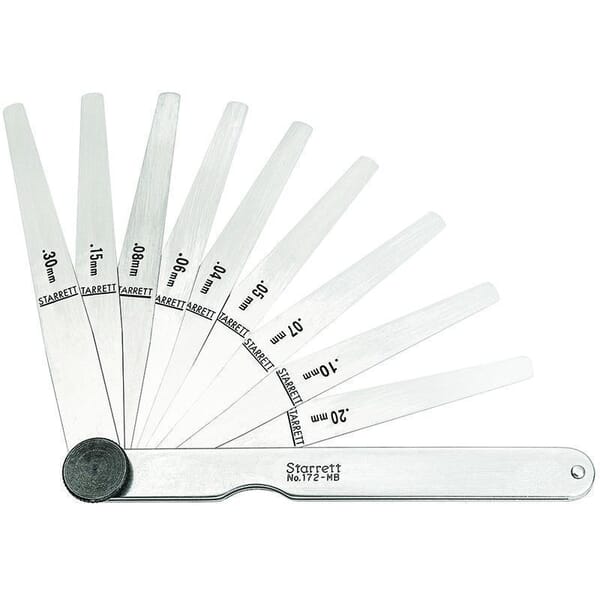 Starrett 172MBT Thickness Gage, 0.04 to 0.3 mm, Tempered Steel
