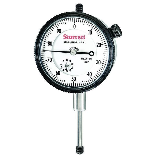 Starrett 25-441J 25 Series AGD Group 2 Continuous Dial Indicator, 1 in, 0 to 100 Dial Reading, 0.001 in, 2-1/4 in Dial