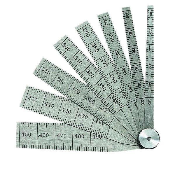Starrett 269A 8-Leaves Taper Gage, 0.1 to 0.5 in Measuring, Graduations 0.001 in, 2-1/2 in L, Tempered Steel, Polished