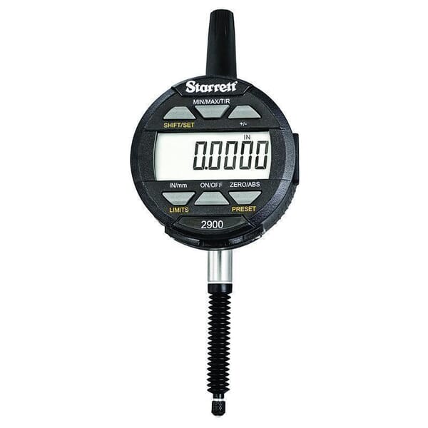 Starrett 365365 Electronic Dial Indicator, 1 in, 0.0005 in, 2-13/32 in Dial, 3/16 in Dia Tip
