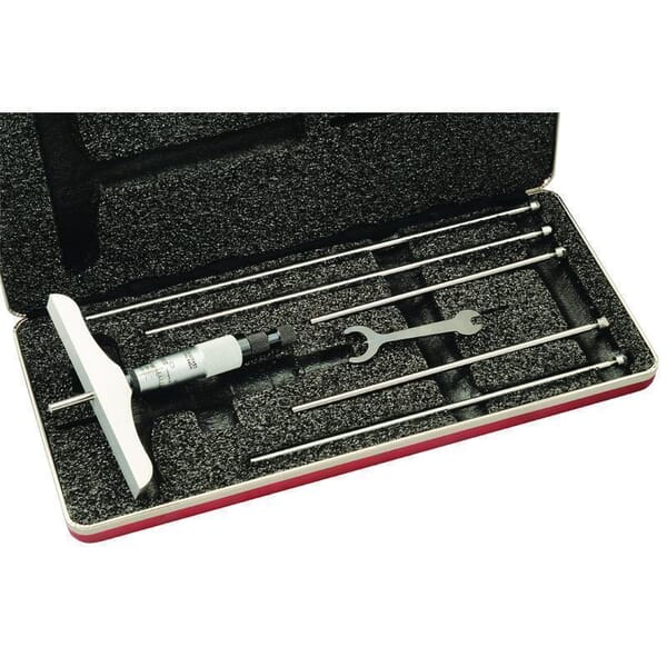 Starrett 445BZ-6RL Mechanical Depth Micrometer, 0 to 6 in, Graduations: 0.001 in, Satin Chrome