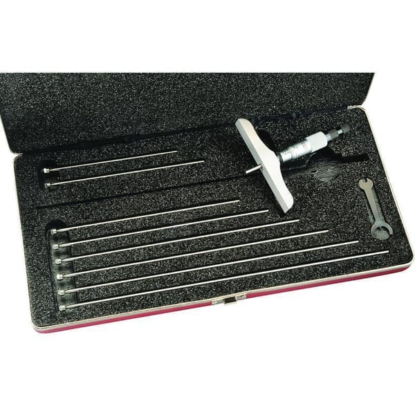 Starrett 445BZ-9RL Mechanical Depth Micrometer, 0 to 9 in, Graduations: 0.001 in, Satin Chrome