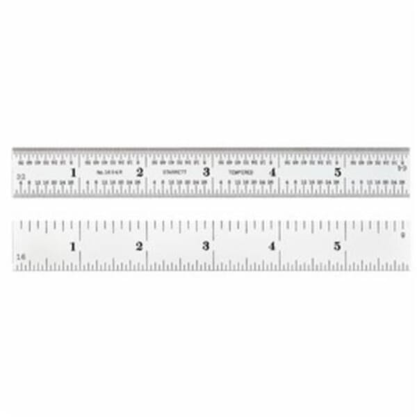 Starrett 1604R-6 Spring Tempered Precision Rule, Imperial Measuring System, Graduations #4R to 8ths, 16ths, Quick-Reading 32nds, 64ths, 6 in L, Stainless Steel, Silver