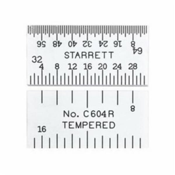 Starrett C604R-1 Spring Tempered Precision Rule, Imperial Measuring System, Graduations #4R to 8ths, 16ths, Quick-Reading 32nds, 64ths, 1 in L, Steel, Silver